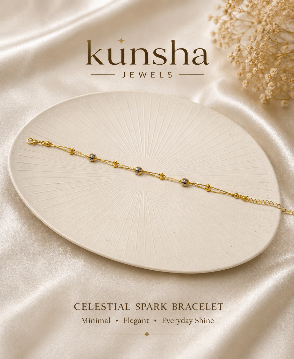 Celeste Triple Crystal Bracelet for Women | Anti Tarnish Double Chain Adjustable Bracelet | Kunsha Jewels