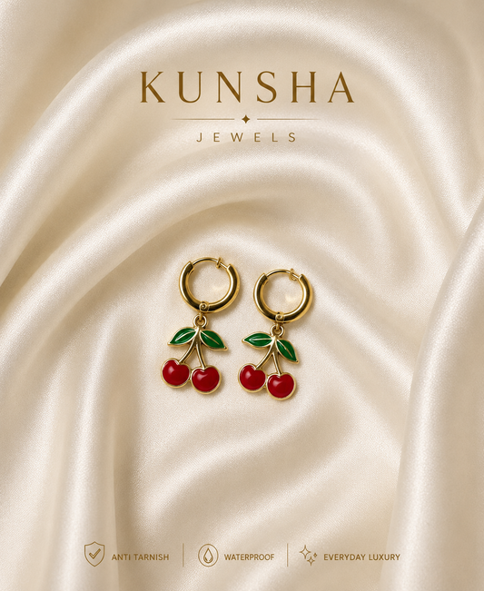 Cherry Charm Hoop Earrings for Women