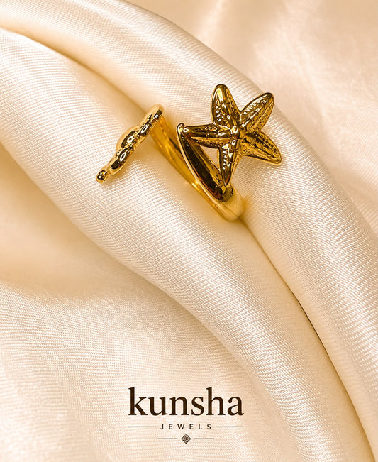 Gold Finish Sea Star Adjustable Ring for Women