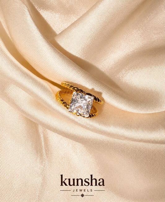 Gold Solitaire Heart Adjustable Ring for Women