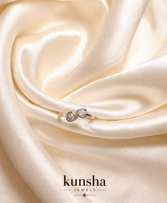 Silver Double Heart Adjustable Ring for Women