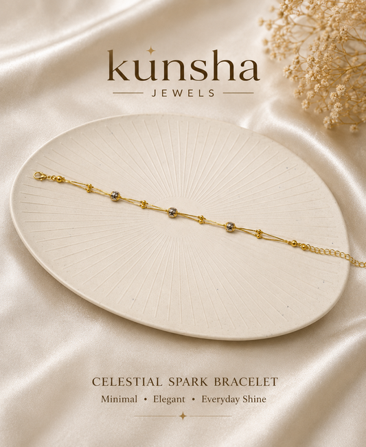 Celeste Triple Crystal Bracelet for Women | Anti Tarnish Double Chain Adjustable Bracelet | Kunsha Jewels