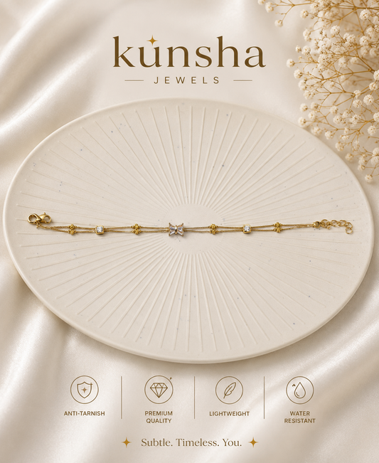 Crystal Bow Bracelet for Women | Anti Tarnish Adjustable Everyday Wear Bracelet | Kunsha Jewels
