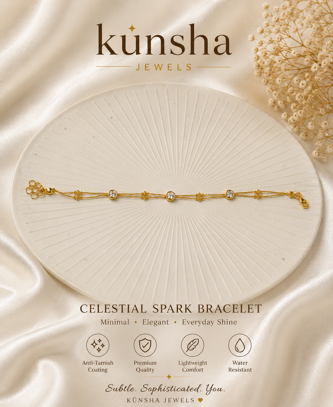 Crystal Orbit Bracelet for Women | Anti Tarnish Double Layer Adjustable Bracelet | Kunsha Jewels