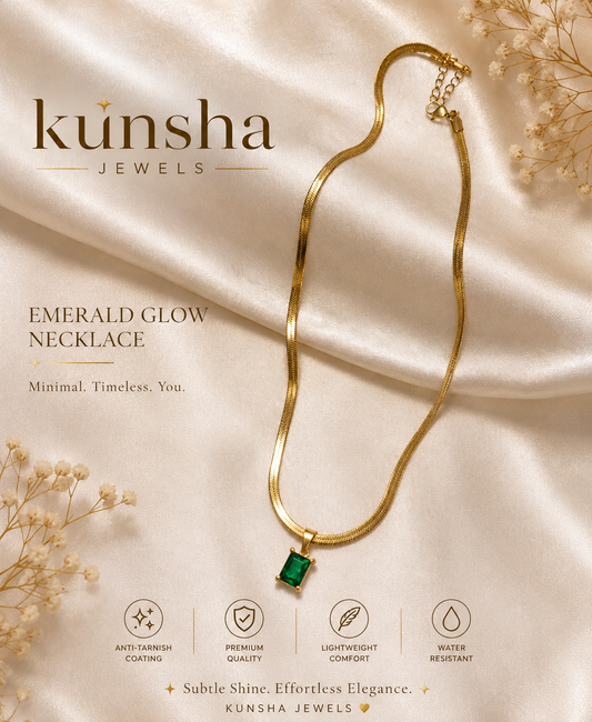 Emerald Luxe Snake Chain Necklace for Women | Anti Tarnish Water Resistant Pendant Necklace | Kunsha Jewels
