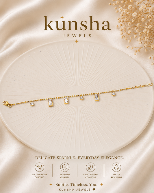 Minimal Crystal Bracelet for Women | Anti Tarnish Lightweight Stackable Bracelet | Kunsha Jewels